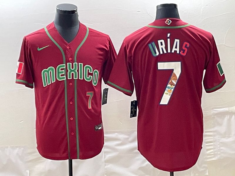 Men 2023 World Cub Mexico 7 Urias Red Nike MLB Jersey28